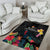 Kiribati Independence Day Area Rug Frigatebird Mix Tropical Flowers - Black Style