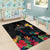 Kiribati Independence Day Area Rug Frigatebird Mix Tropical Flowers - Black Style