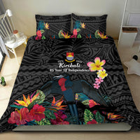 Kiribati Independence Day Bedding Set Frigatebird Mix Tropical Flowers - Black Style LT14 - Polynesian Pride