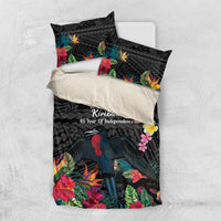Kiribati Independence Day Bedding Set Frigatebird Mix Tropical Flowers - Black Style LT14 US Twin 172cm x 218cm Black - Polynesian Pride