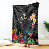 Kiribati Independence Day Blanket Frigatebird Mix Tropical Flowers - Black Style LT14 - Polynesian Pride