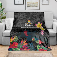 Kiribati Independence Day Blanket Frigatebird Mix Tropical Flowers - Black Style LT14 - Polynesian Pride