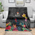 Kiribati Independence Day Blanket Frigatebird Mix Tropical Flowers - Black Style