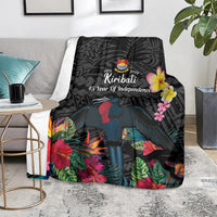 Kiribati Independence Day Blanket Frigatebird Mix Tropical Flowers - Black Style LT14 - Polynesian Pride