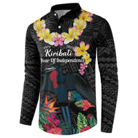 Kiribati Independence Day Button Sweatshirt Frigatebird Mix Tropical Flowers - Black Style LT14 - Polynesian Pride