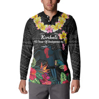 Kiribati Independence Day Button Sweatshirt Frigatebird Mix Tropical Flowers - Black Style LT14 - Polynesian Pride