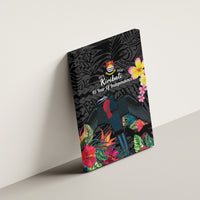 Kiribati Independence Day Canvas Wall Art Frigatebird Mix Tropical Flowers - Black Style LT14 - Polynesian Pride