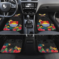 Kiribati Independence Day Car Mats Frigatebird Mix Tropical Flowers - Black Style LT14 Set 4pcs Black - Polynesian Pride