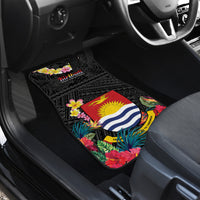 Kiribati Independence Day Car Mats Frigatebird Mix Tropical Flowers - Black Style LT14 - Polynesian Pride