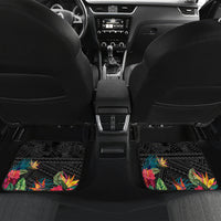 Kiribati Independence Day Car Mats Frigatebird Mix Tropical Flowers - Black Style LT14 Set 2pcs - Back Black - Polynesian Pride