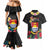 Kiribati Independence Day Couples Matching Mermaid Dress and Hawaiian Shirt Frigatebird Mix Tropical Flowers - Black Style