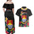 Kiribati Independence Day Couples Matching Off Shoulder Maxi Dress and Hawaiian Shirt Frigatebird Mix Tropical Flowers - Black Style