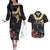 Kiribati Independence Day Couples Matching Off The Shoulder Long Sleeve Dress and Hawaiian Shirt Frigatebird Mix Tropical Flowers - Black Style