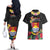 Kiribati Independence Day Couples Matching Off The Shoulder Long Sleeve Dress and Hawaiian Shirt Frigatebird Mix Tropical Flowers - Black Style