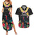 Kiribati Independence Day Couples Matching Summer Maxi Dress and Hawaiian Shirt Frigatebird Mix Tropical Flowers - Black Style