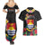 Kiribati Independence Day Couples Matching Summer Maxi Dress and Hawaiian Shirt Frigatebird Mix Tropical Flowers - Black Style