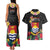 Kiribati Independence Day Couples Matching Tank Maxi Dress and Hawaiian Shirt Frigatebird Mix Tropical Flowers - Black Style