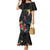 Kiribati Independence Day Family Matching Mermaid Dress and Hawaiian Shirt Frigatebird Mix Tropical Flowers - Black Style