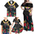 Kiribati Independence Day Family Matching Off Shoulder Maxi Dress and Hawaiian Shirt Frigatebird Mix Tropical Flowers - Black Style