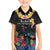 Kiribati Independence Day Family Matching Off Shoulder Short Dress and Hawaiian Shirt Frigatebird Mix Tropical Flowers - Black Style