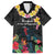 Kiribati Independence Day Family Matching Puletasi and Hawaiian Shirt Frigatebird Mix Tropical Flowers - Black Style