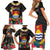 Kiribati Independence Day Family Matching Short Sleeve Bodycon Dress and Hawaiian Shirt Frigatebird Mix Tropical Flowers - Black Style