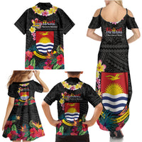 Kiribati Independence Day Family Matching Summer Maxi Dress and Hawaiian Shirt Frigatebird Mix Tropical Flowers - Black Style