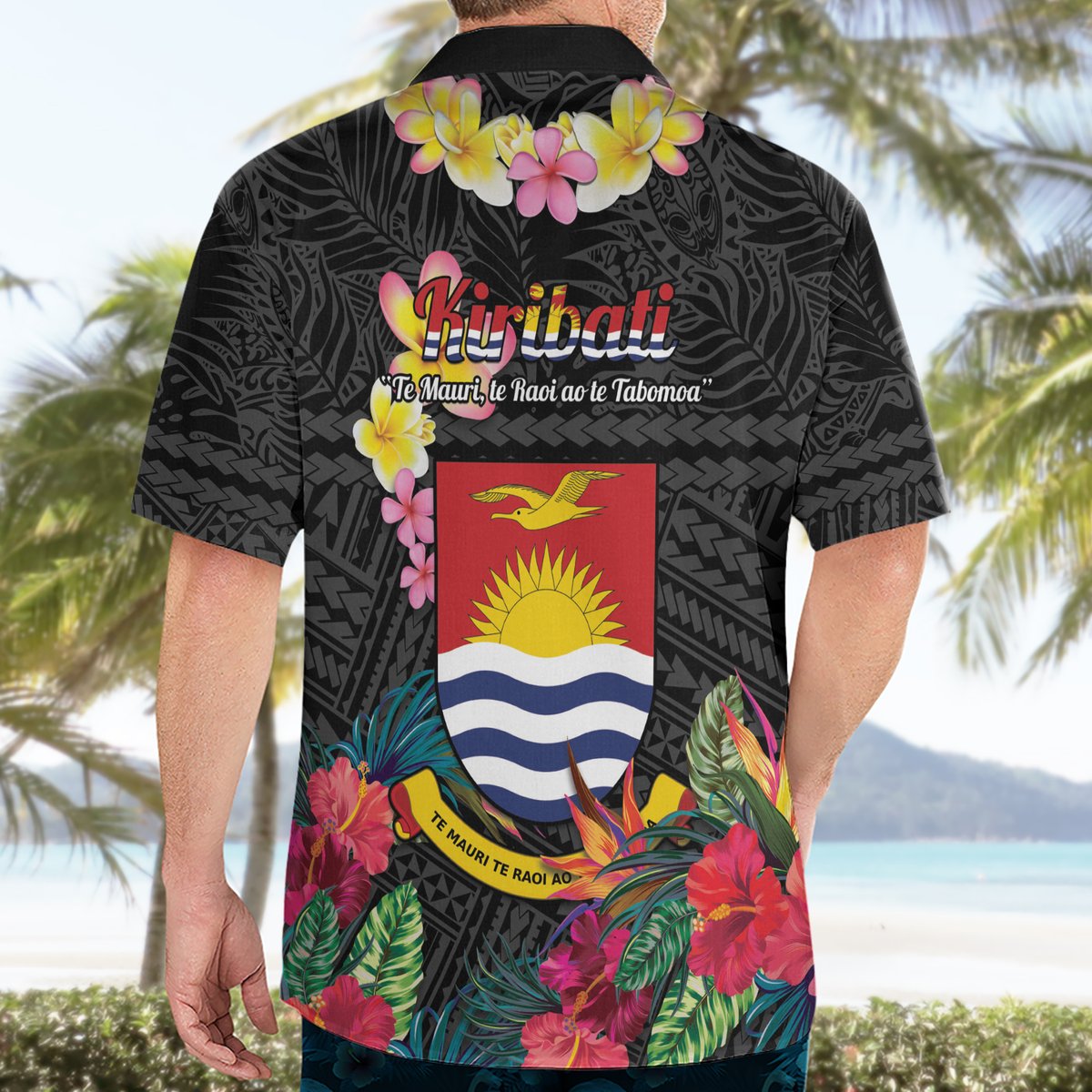 Kiribati Independence Day Hawaiian Shirt Frigatebird Mix Tropical Flowers - Black Style LT14 - Polynesian Pride