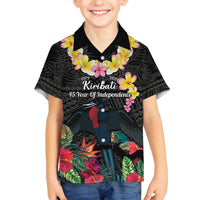 Kiribati Independence Day Hawaiian Shirt Frigatebird Mix Tropical Flowers - Black Style LT14 - Polynesian Pride