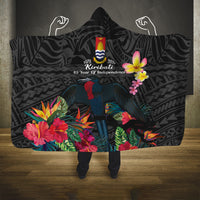 Kiribati Independence Day Hooded Blanket Frigatebird Mix Tropical Flowers - Black Style LT14 One Size Black - Polynesian Pride