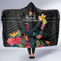 Kiribati Independence Day Hooded Blanket Frigatebird Mix Tropical Flowers - Black Style LT14 - Polynesian Pride