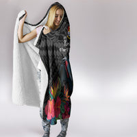 Kiribati Independence Day Hooded Blanket Frigatebird Mix Tropical Flowers - Black Style LT14 - Polynesian Pride