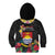 Kiribati Independence Day Kid Hoodie Frigatebird Mix Tropical Flowers - Black Style