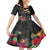 Kiribati Independence Day Kid Short Sleeve Dress Frigatebird Mix Tropical Flowers - Black Style