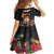 Kiribati Independence Day Kid Short Sleeve Dress Frigatebird Mix Tropical Flowers - Black Style