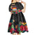 Kiribati Independence Day Kid Short Sleeve Dress Frigatebird Mix Tropical Flowers - Black Style