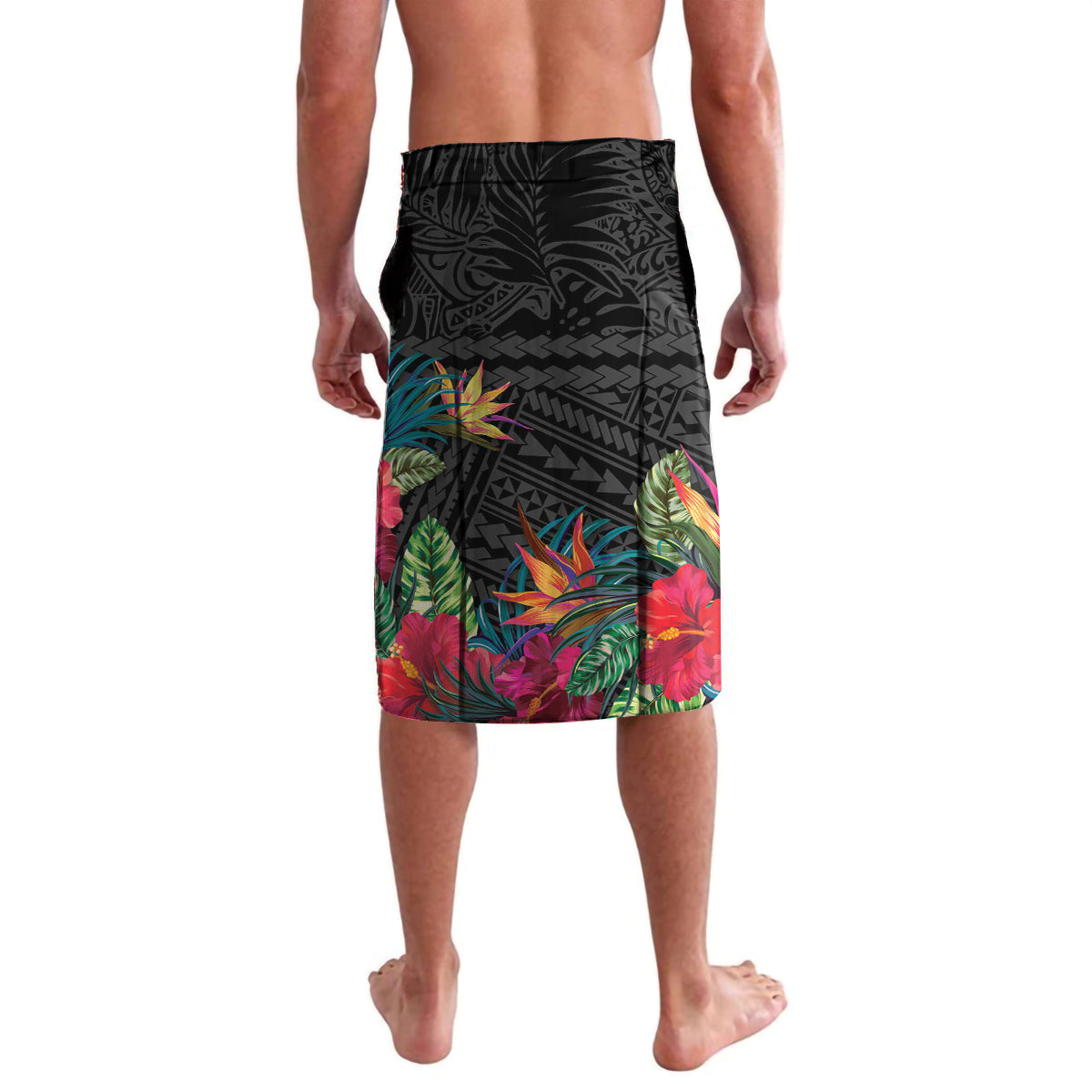 Kiribati Independence Day Lavalava Frigatebird Mix Tropical Flowers - Black Style LT14 - Polynesian Pride