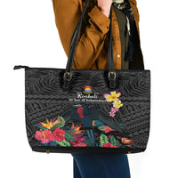 Kiribati Independence Day Leather Tote Bag Frigatebird Mix Tropical Flowers - Black Style LT14 - Polynesian Pride