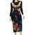 Kiribati Independence Day Long Sleeve Bodycon Dress Frigatebird Mix Tropical Flowers - Black Style