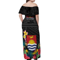 Kiribati Independence Day Off Shoulder Maxi Dress Frigatebird Mix Tropical Flowers - Black Style LT14 - Polynesian Pride