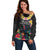 Kiribati Independence Day Off Shoulder Sweater Frigatebird Mix Tropical Flowers - Black Style