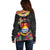 Kiribati Independence Day Off Shoulder Sweater Frigatebird Mix Tropical Flowers - Black Style