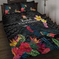 Kiribati Independence Day Quilt Bed Set Frigatebird Mix Tropical Flowers - Black Style LT14 Black - Polynesian Pride