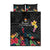 Kiribati Independence Day Quilt Bed Set Frigatebird Mix Tropical Flowers - Black Style