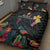 Kiribati Independence Day Quilt Bed Set Frigatebird Mix Tropical Flowers - Black Style