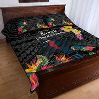 Kiribati Independence Day Quilt Bed Set Frigatebird Mix Tropical Flowers - Black Style LT14 - Polynesian Pride
