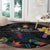 Kiribati Independence Day Round Carpet Frigatebird Mix Tropical Flowers - Black Style