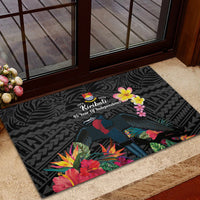 Kiribati Independence Day Rubber Doormat Frigatebird Mix Tropical Flowers - Black Style LT14 - Polynesian Pride