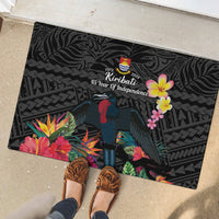 Kiribati Independence Day Rubber Doormat Frigatebird Mix Tropical Flowers - Black Style LT14 - Polynesian Pride