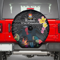 Kiribati Independence Day Spare Tire Cover Frigatebird Mix Tropical Flowers - Black Style LT14 - Polynesian Pride
